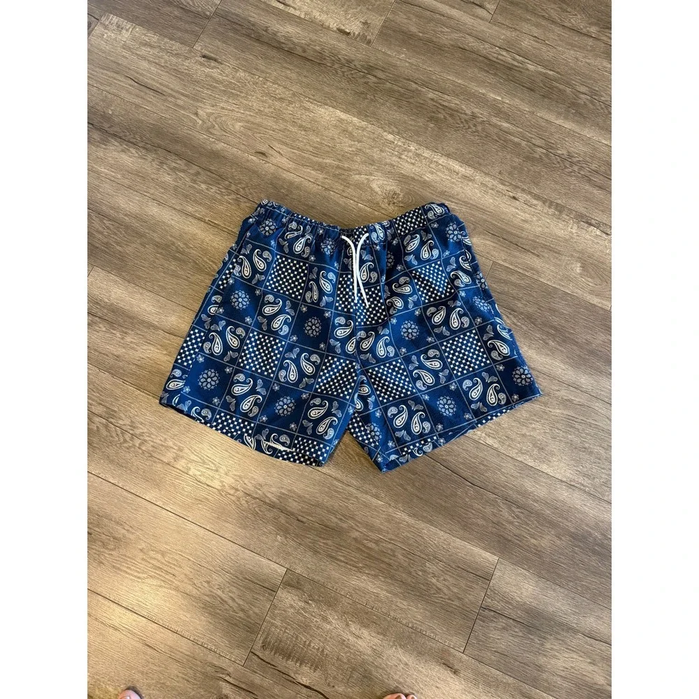 Hollister Mens XL Navy Blue Bandana Patchwork Paisley Swim Trunks Mesh Lined
